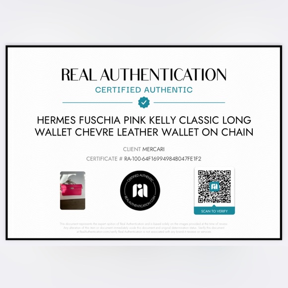 💯 HERMES Fuschia Pink Kelly Classic Long Wallet Chevre Leather Wallet on Chain - Picture 15 of 15